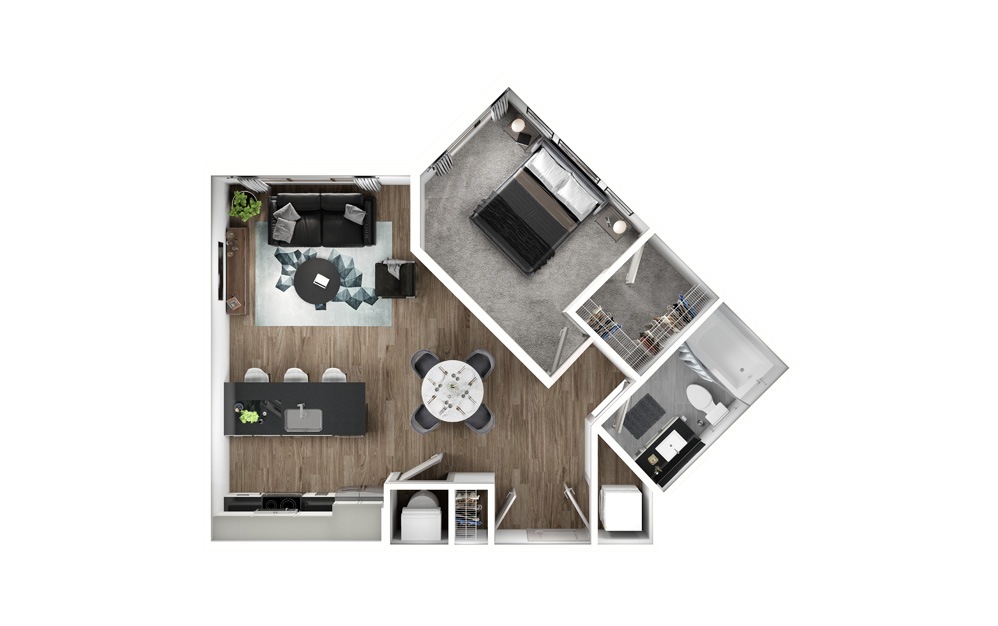 A2 1 Bed 1 Bath Floorplan